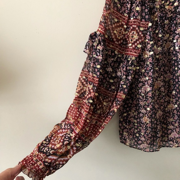 Ulla Johnson Blouse Silk Ruffle Blue Floral Elini - Picture 7 of 11